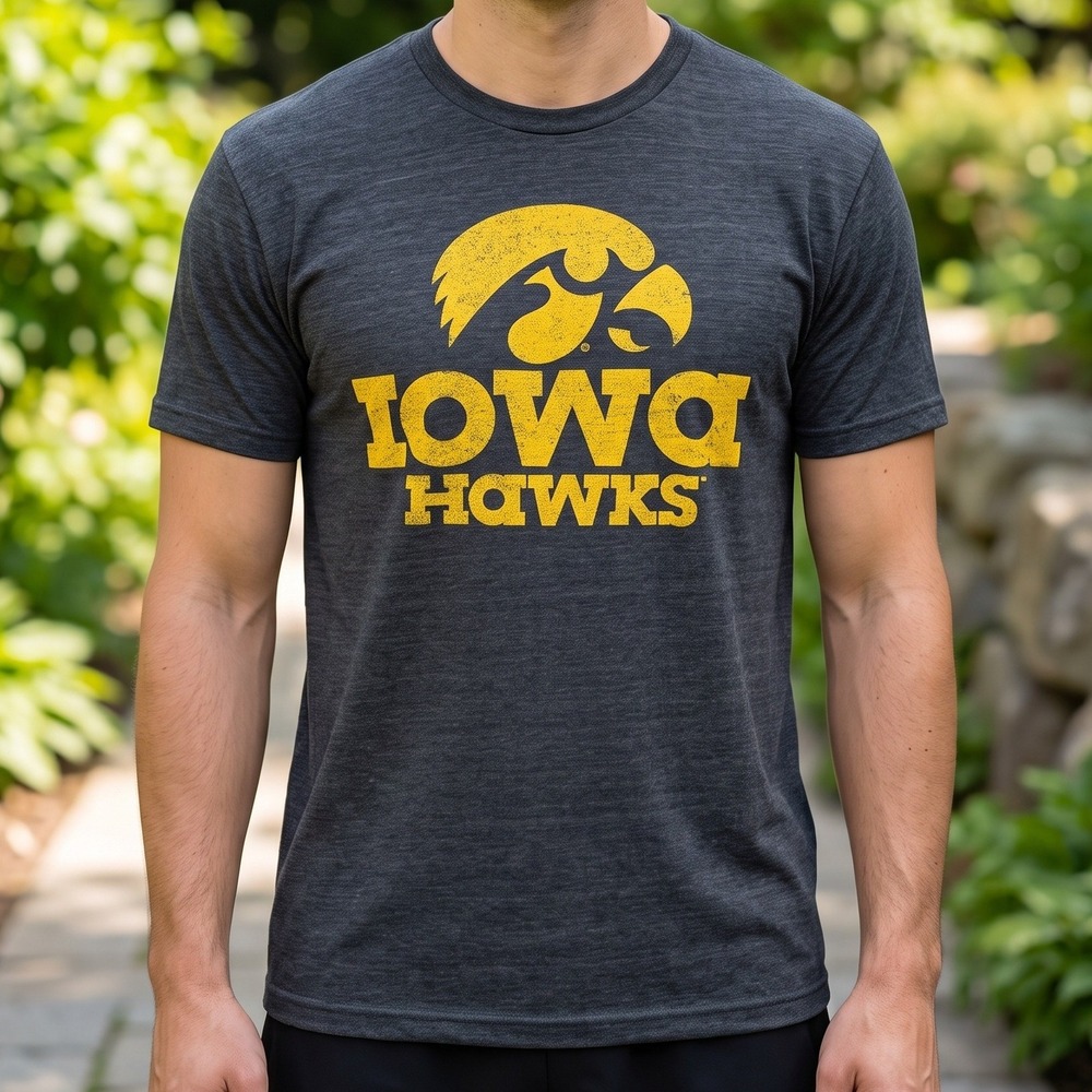 Charlie Hustle Iowa Hawkeyes T-Shirt Charcoal Gray Yellow Graphic Tee Mens L